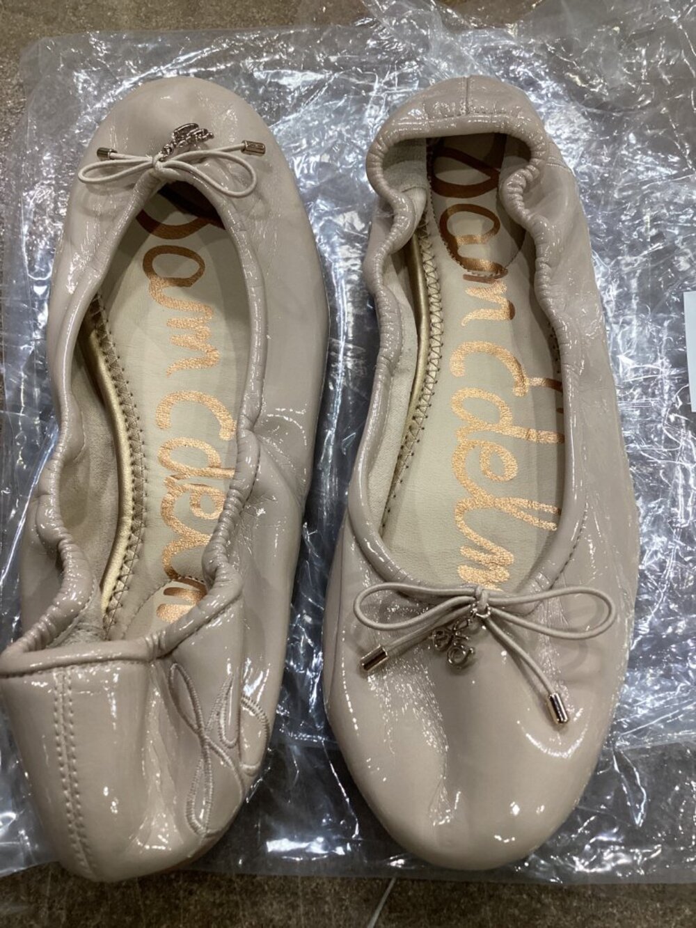 SAM EDELMAN Felicia Ballet Flats Women's 7 Beige Patent Leather Shoes